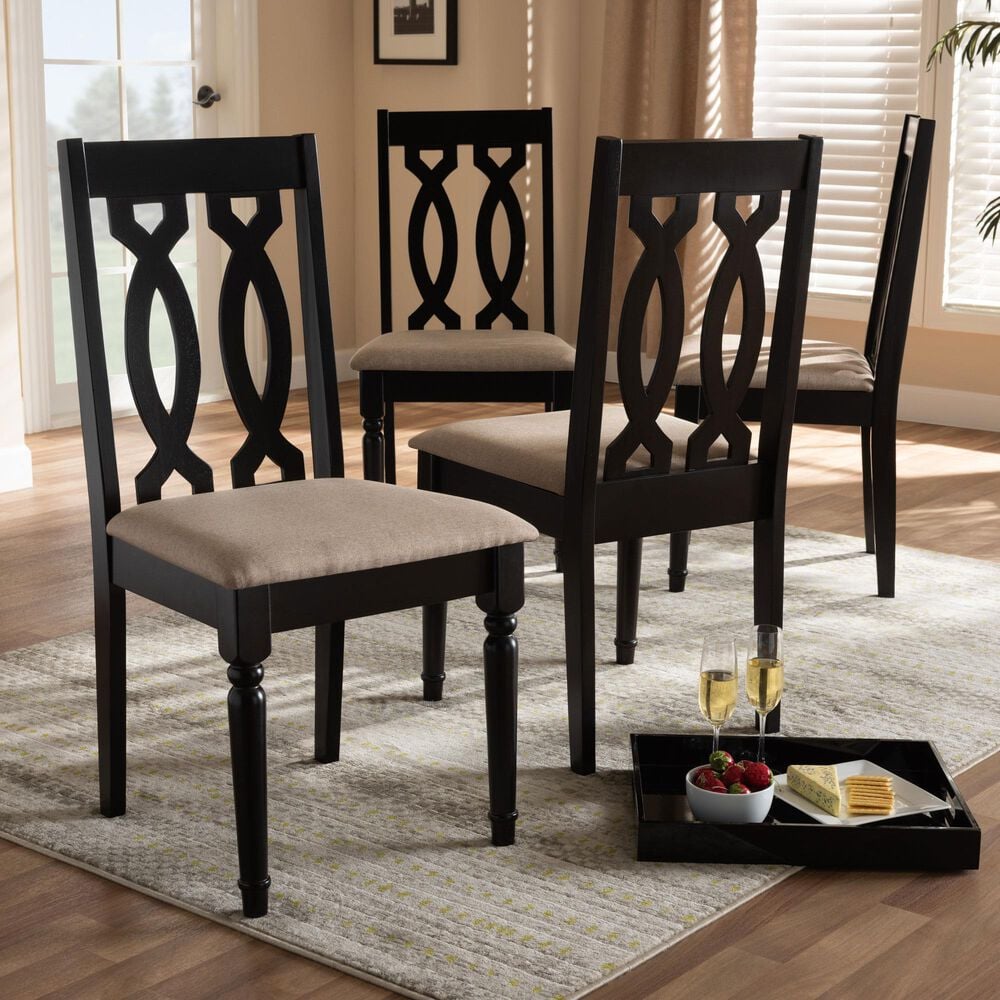 Baxton Studio Cherese Side Chair with Sand Cushion in Espresso Brown (Set of 4), , large