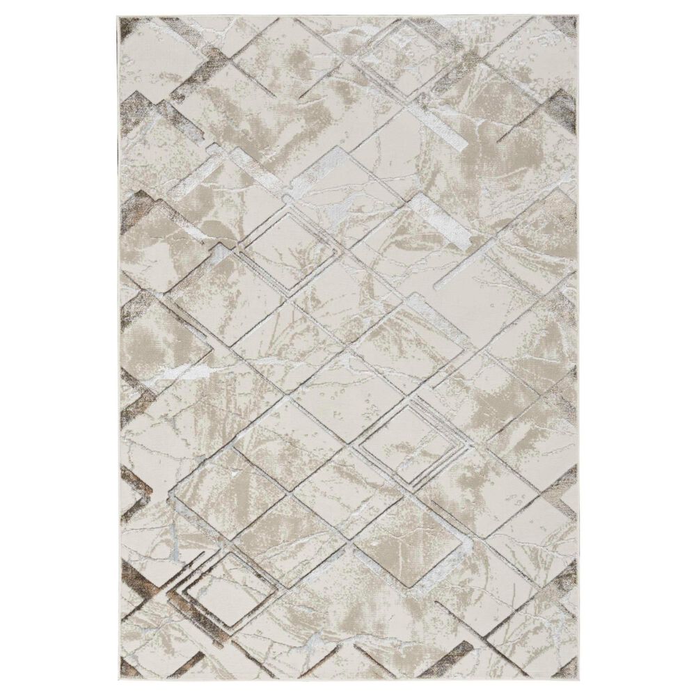 Nourison Glitz 5"3" x 7"3" Ivory and Grey Area Rug, , large