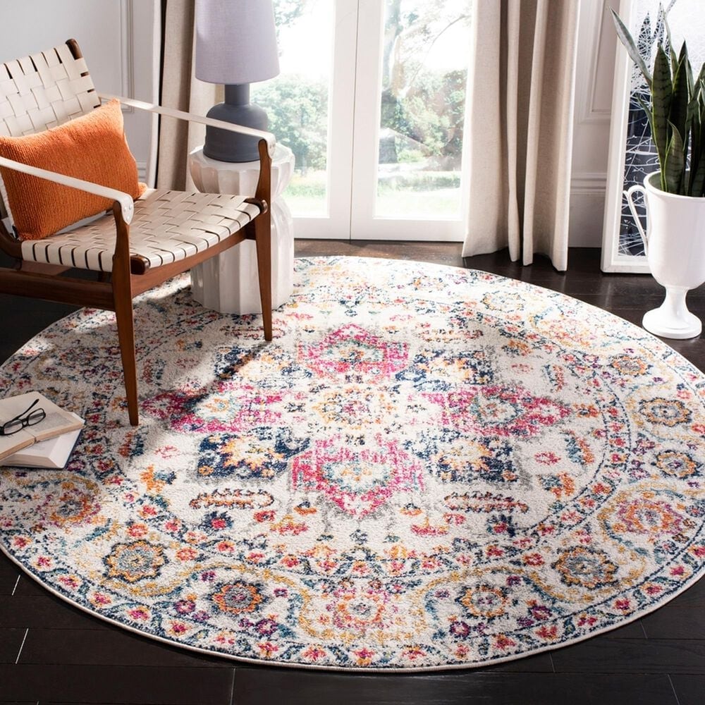 Safavieh Madison MAD603R 5&#39; Round Fuchsia and Ivory Area Rug, , large