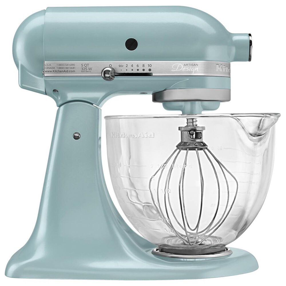 KitchenAid Artisan Design 5 Quart Stand Mixer with Glass Bowl in Azure Blue, , large