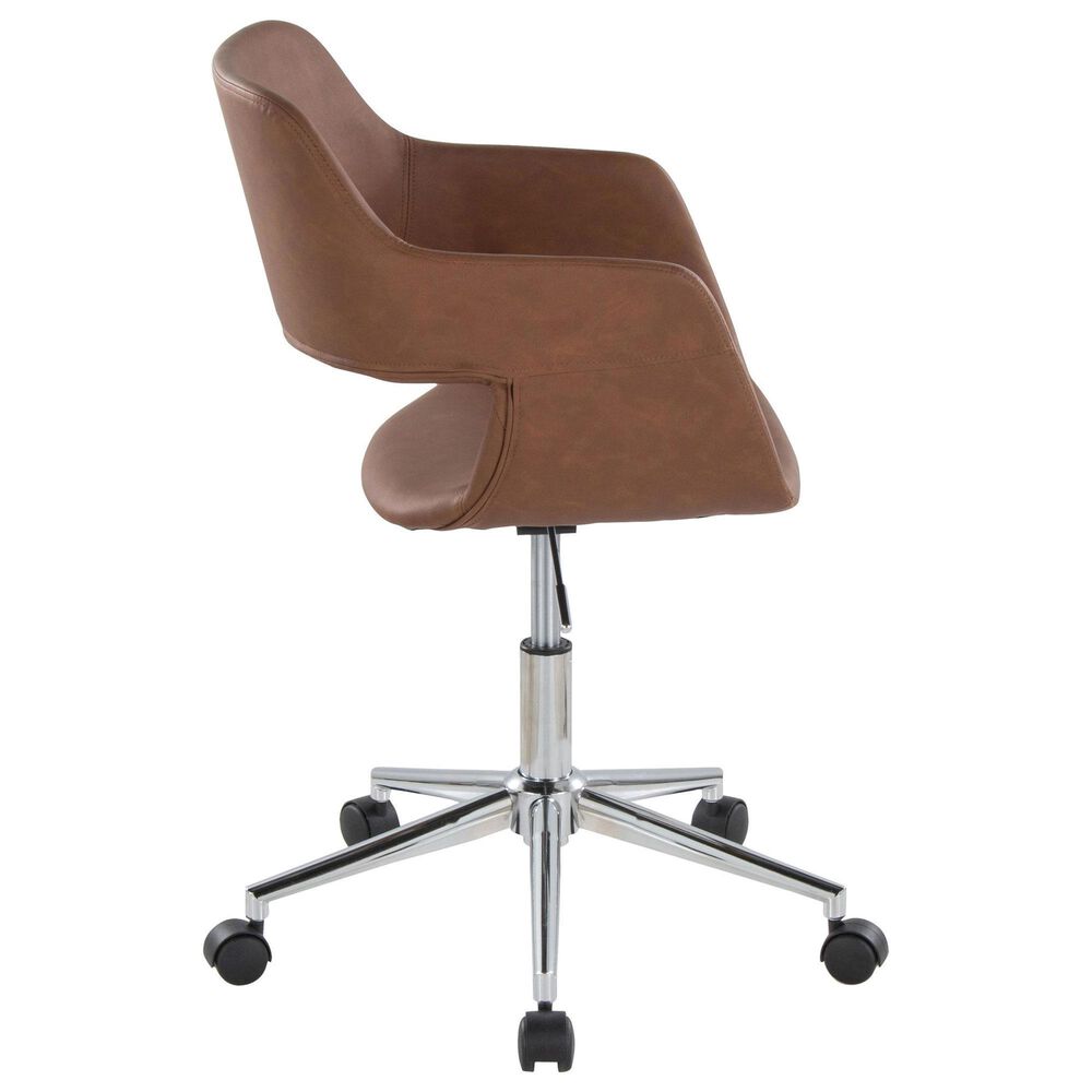 LumiSource Margarite Swivel Task Chair with Brown Faux Leather Cushion in Chrome, , large