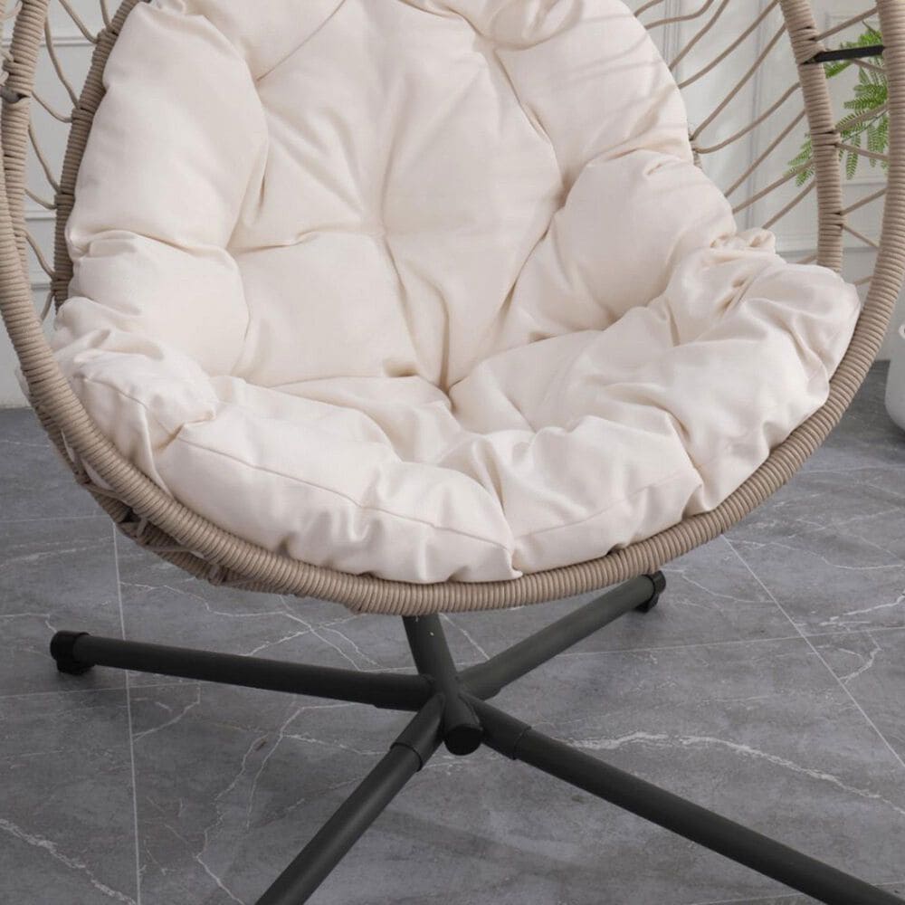 Hearth and Haven Outdoor Egg Chair with Frame Beige in White, , large