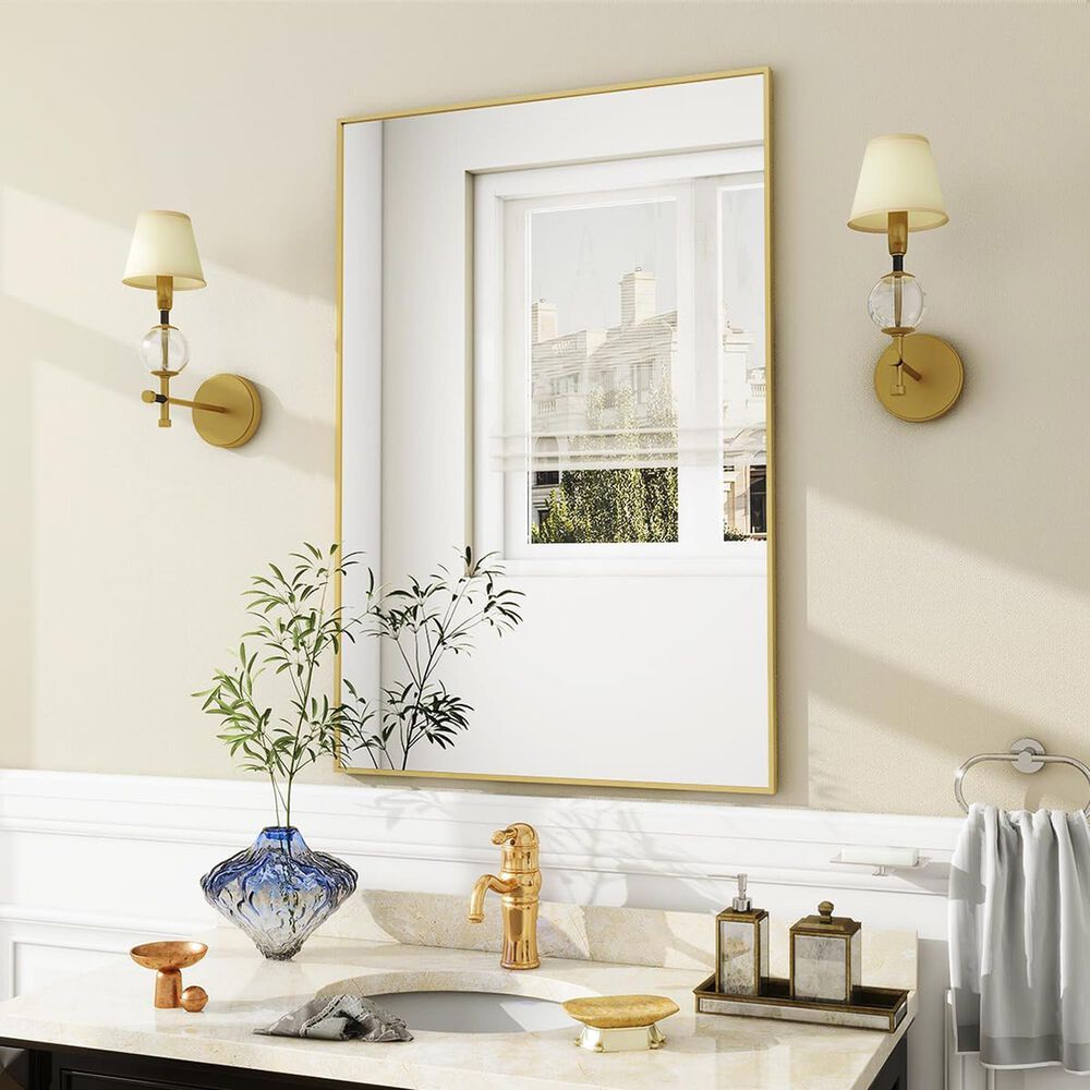 HOMLUX 24" x 36" Wall Mount Rectangular Decorative Mirror in Gold, , large