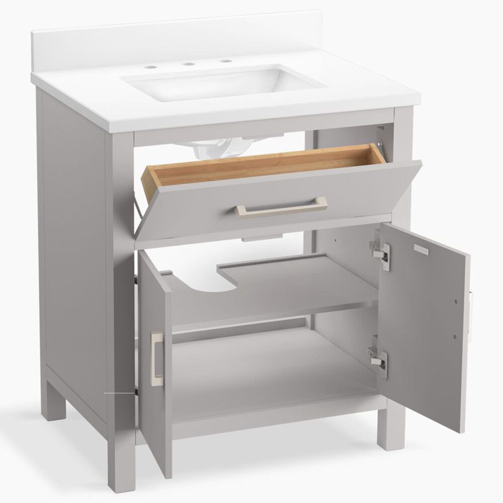 Kohler Kresla 30" Single Bathroom Vanity in Atmos Grey with 3 cm White Quartz Top and Rectangular Sink, , large