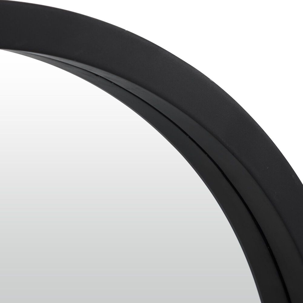 Maple and Jade 32&quot; Round Wood Wall Mirror in Matte Black, , large