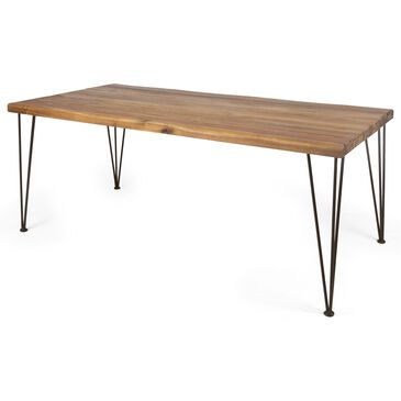 Hearth and Haven Outdoor Rectangle Dining Table with Wood Tabletop and Iron Hairpin Legs in Teak, , large