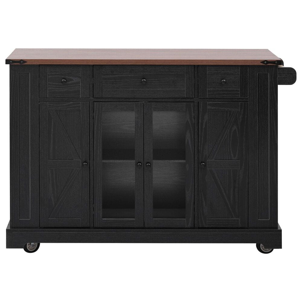 HOMLUX 53" Kitchen Island with Two Tempered Glass Cabinet Door in Black, , large