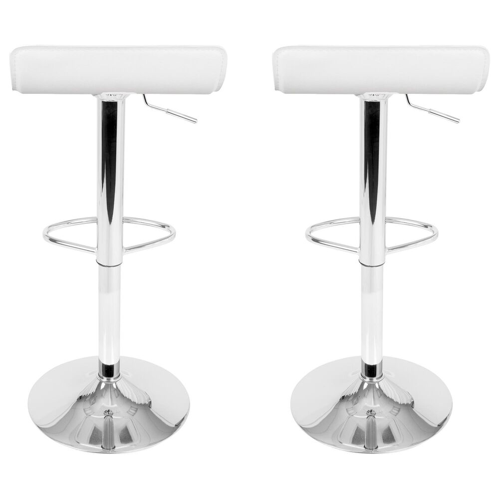 Lumisource Ale Swivel Adjustable Barstool with White Seat in Chrome &#40;Set of 2&#41;, , large