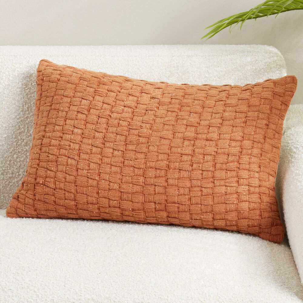 Saro Waffle Weave 16" x 24" Throw Pillow in Rust, , large