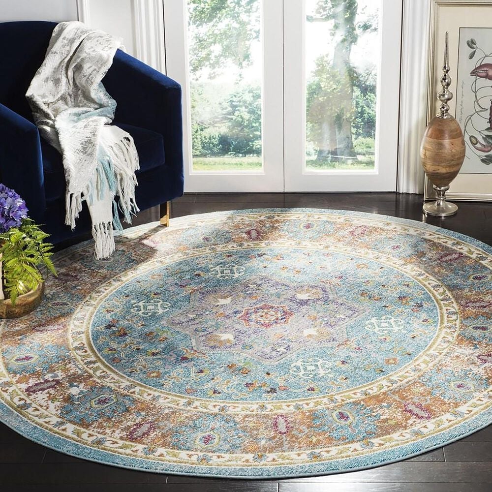 Safavieh Aria ARA100B 6&#39;6&quot; Round Blue and Creme Area Rug, , large