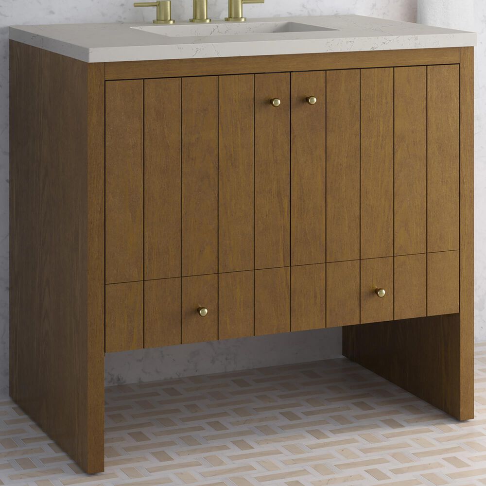 James Martin Hudson 36" Single Bathroom Vanity in Honey Oak with 3 cm Siberian Silestone Top and Rectangular Sink, , large