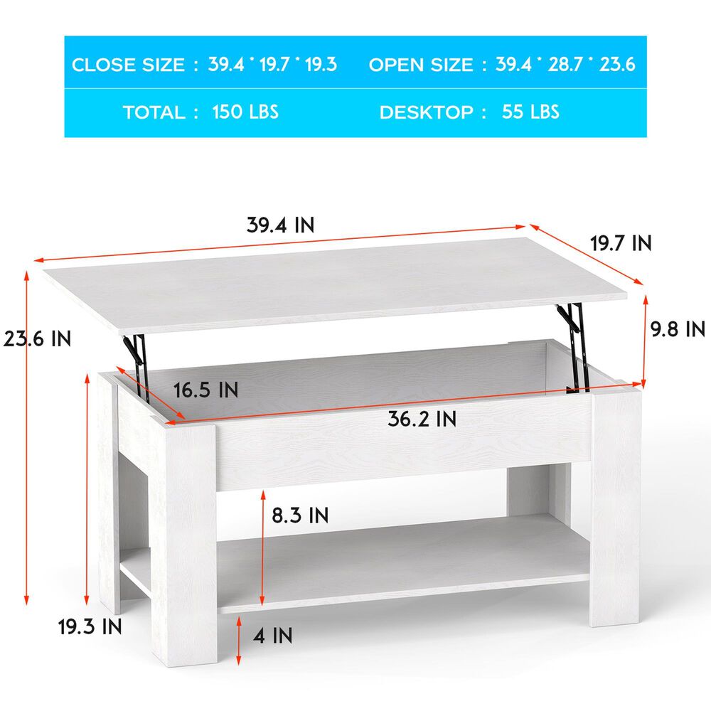 FDW Lift Top Coffee Table in White, , large
