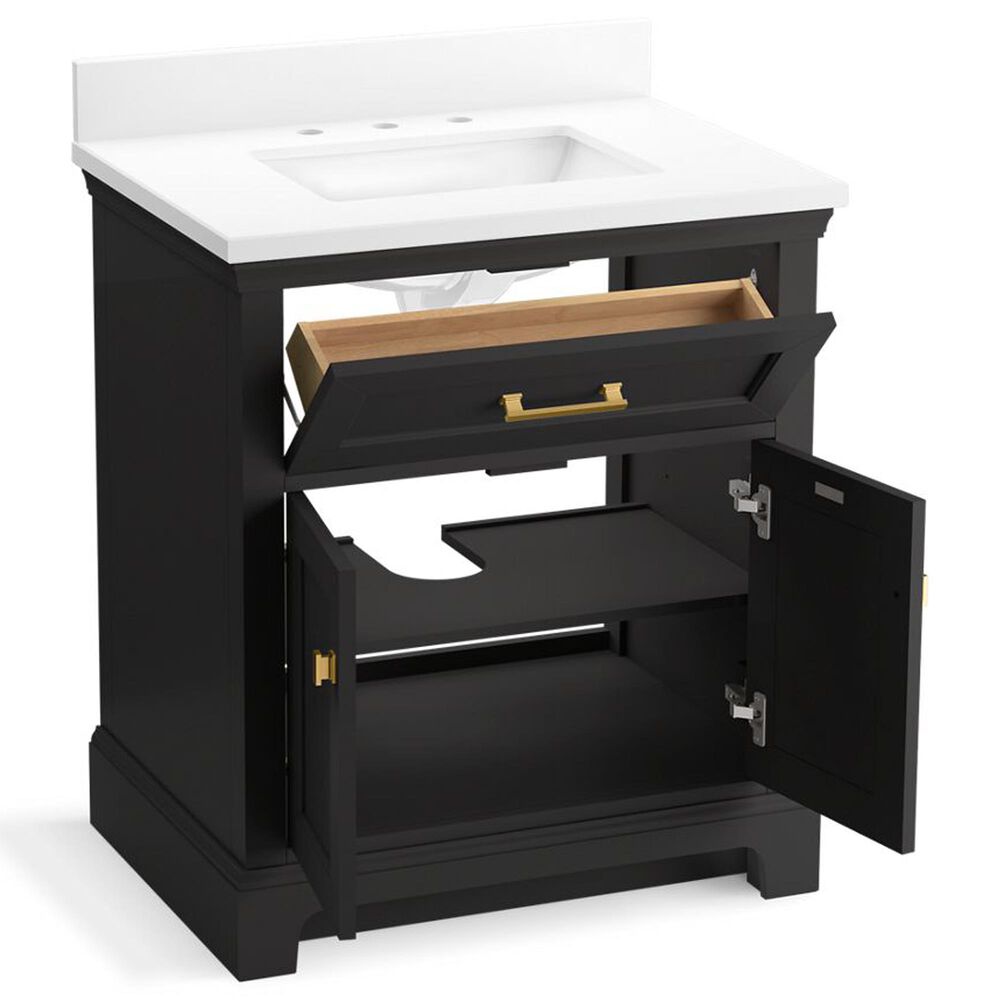 Kohler Charlemont 30&quot; Single Bathroom Vanity in Ferrous Grey with 3 cm White Quartz Top and Rectangular Sink, , large