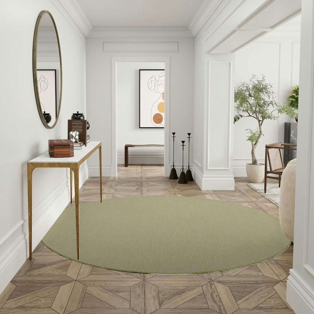 Nourison Courtyard Ivory and Green 8&#39; Round Indoor/Outdoor Area Rug, , large