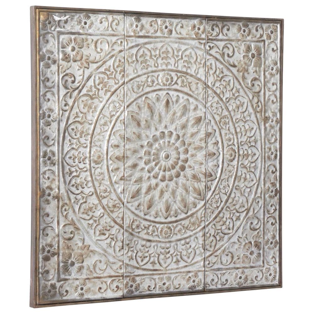Maple and Jade 36&quot; x 36&quot; Square Embossed Floral Home Wall Decor in Weathered Gray and Dark Silver, , large