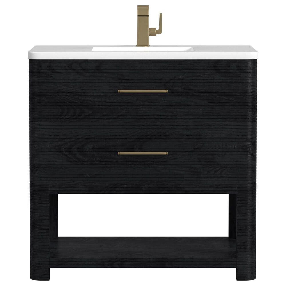 James Martin Vanities Lucian 36&quot; Single Vanity in Carbon Oak with 3 cm White Zeus Quartz Top, , large