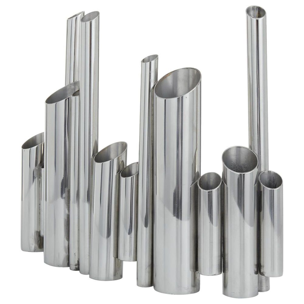 Maple and Jade Organ Pipe Tube Decorative Vase in Polished Silver, , large