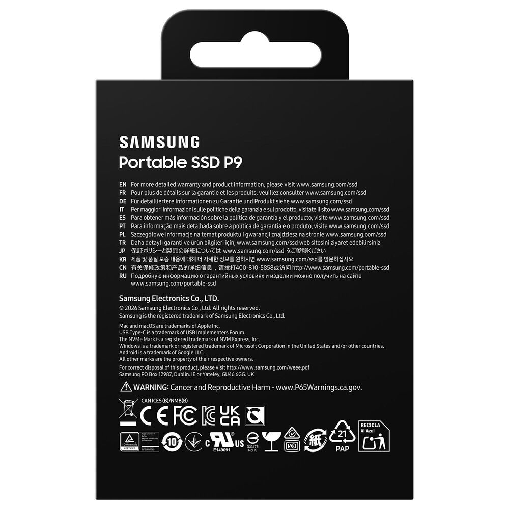 Samsung 2TB P9 Portable SSD in Black, , large