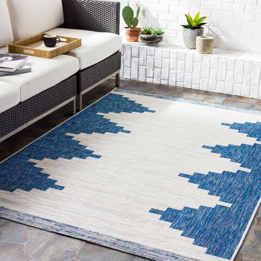Surya Eagean EAG-2355 Dark Blue, Off-White, Navy and Pale Blue 8&#39;10&quot; x 12&#39; Indoor/Outdoor Area Rug, , large