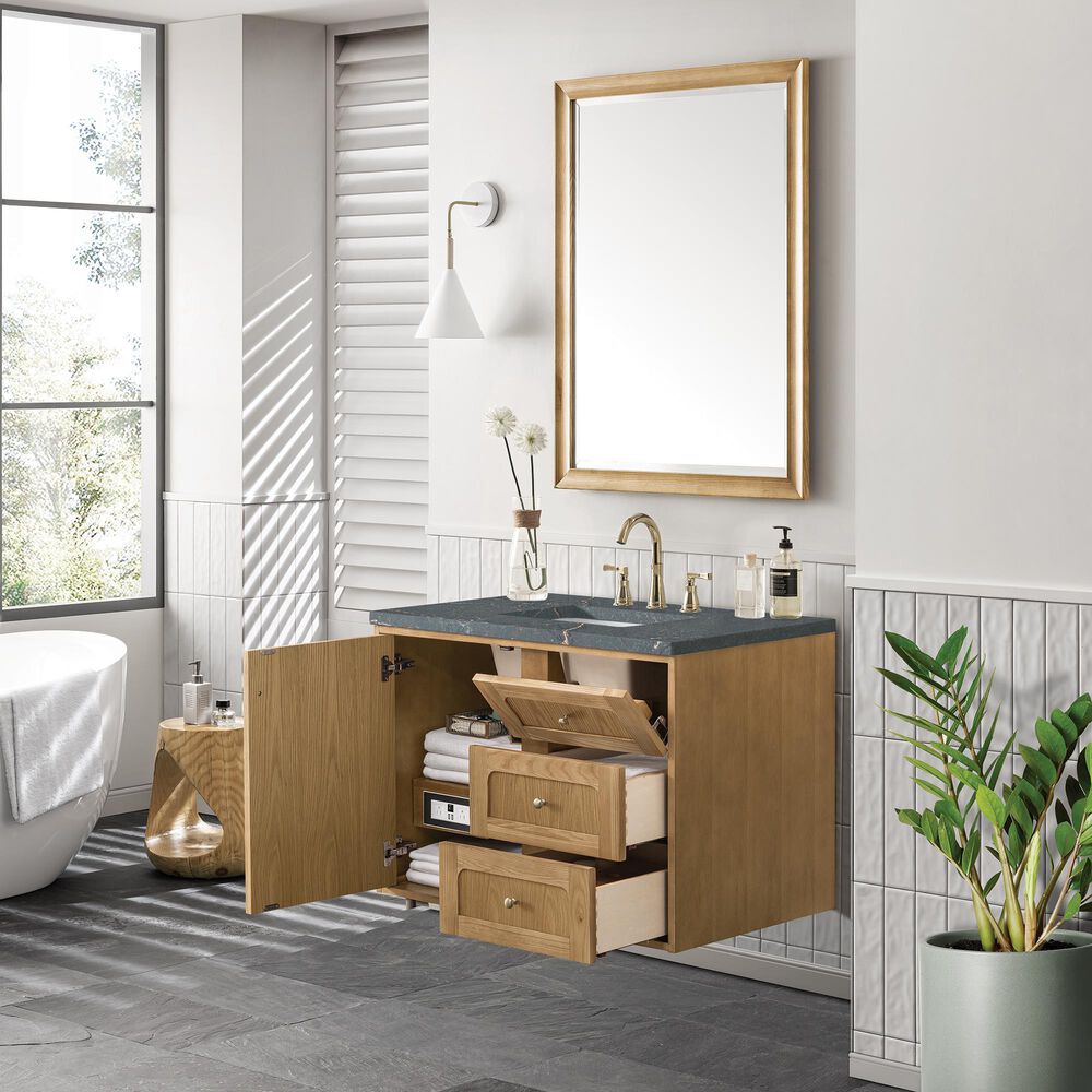 James Martin Vanities Laurent 36" Single Bathroom Vanity in Light Natural Oak with 3 cm Parisien Bleu Quartz Top and Rectangular Sink, , large