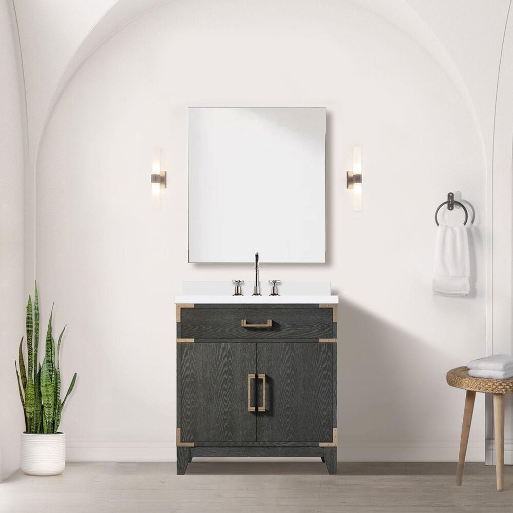 Lexora Home Laurel 30&quot; Single Bathroom Vanity in Black Oak with White Quartz Top and Rectangular Sink, , large