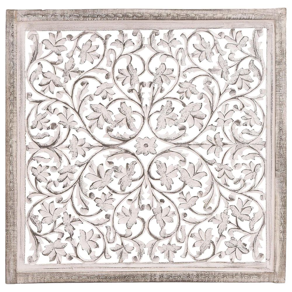 Maple and Jade Traditional Mango Wood Wall Decor in White, , large