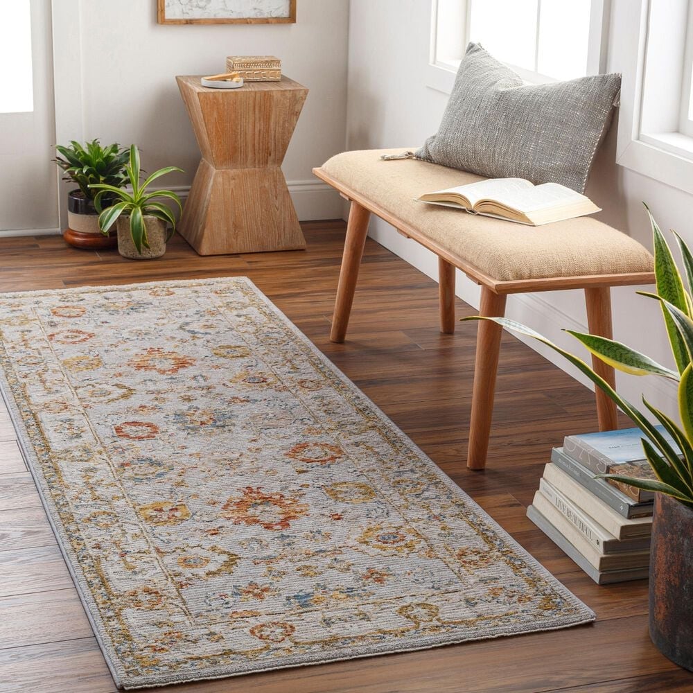 Surya Reina REN-2307 Light Gray, Cream, Denim, Rust, Mustard and Olive 2&#39;7&quot; x 10&#39; Runner, , large