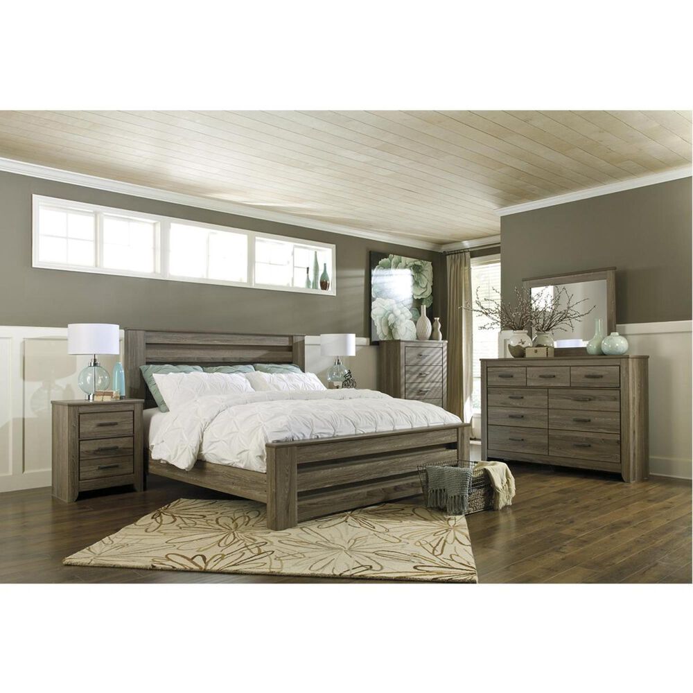 Ashley Zelen King Poster Bed in Warm Gray, , large
