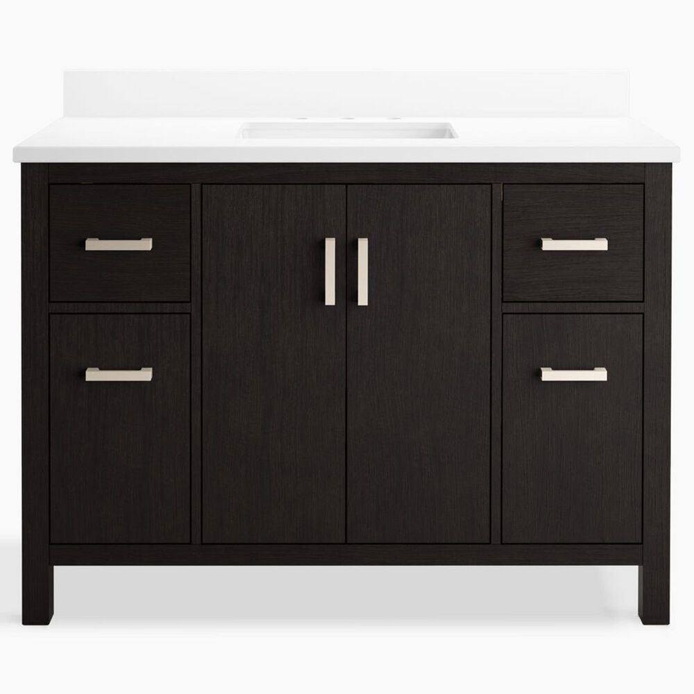 Kohler Kresla 48" Single Bathroom Vanity in Carbon Oak with 3 cm White Quartz Top and Rectangular Sink, , large
