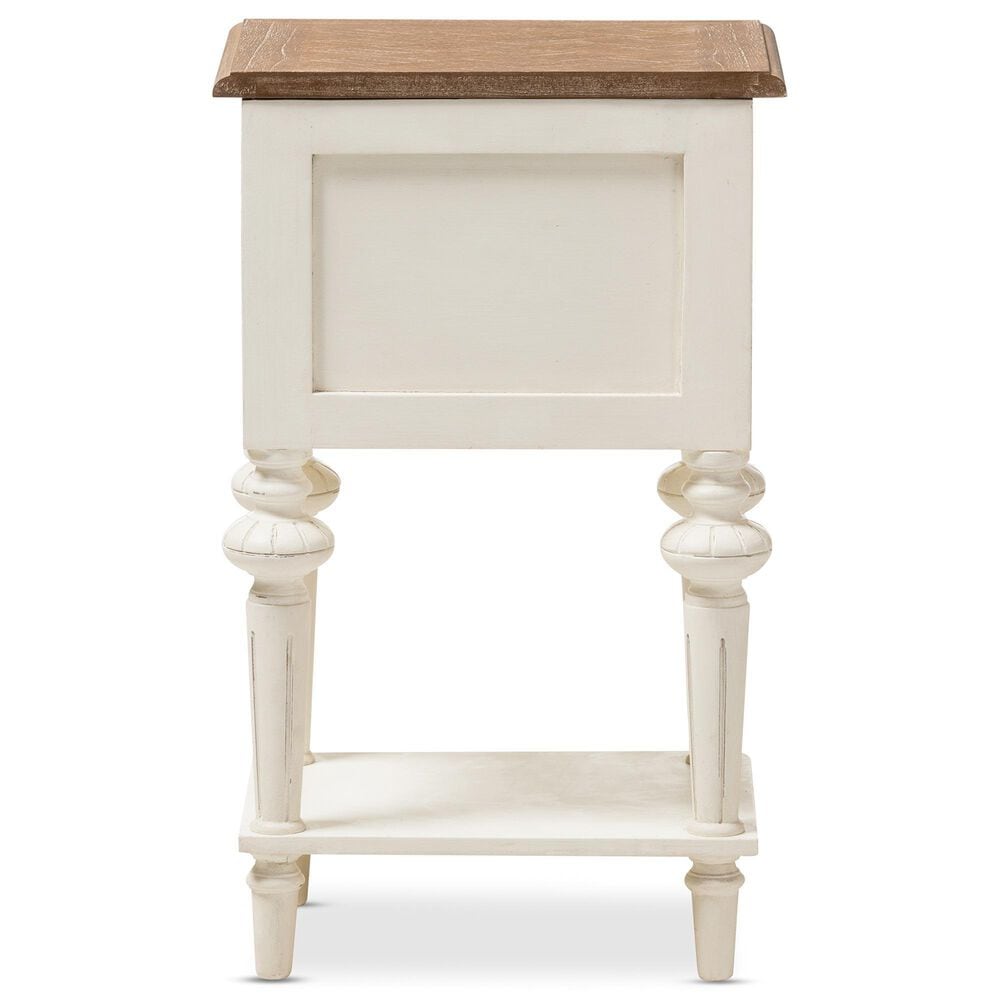 Baxton Studio Marquetterie 2-Drawer Nightstand in Weathered Oak and Distressed White Wash, , large