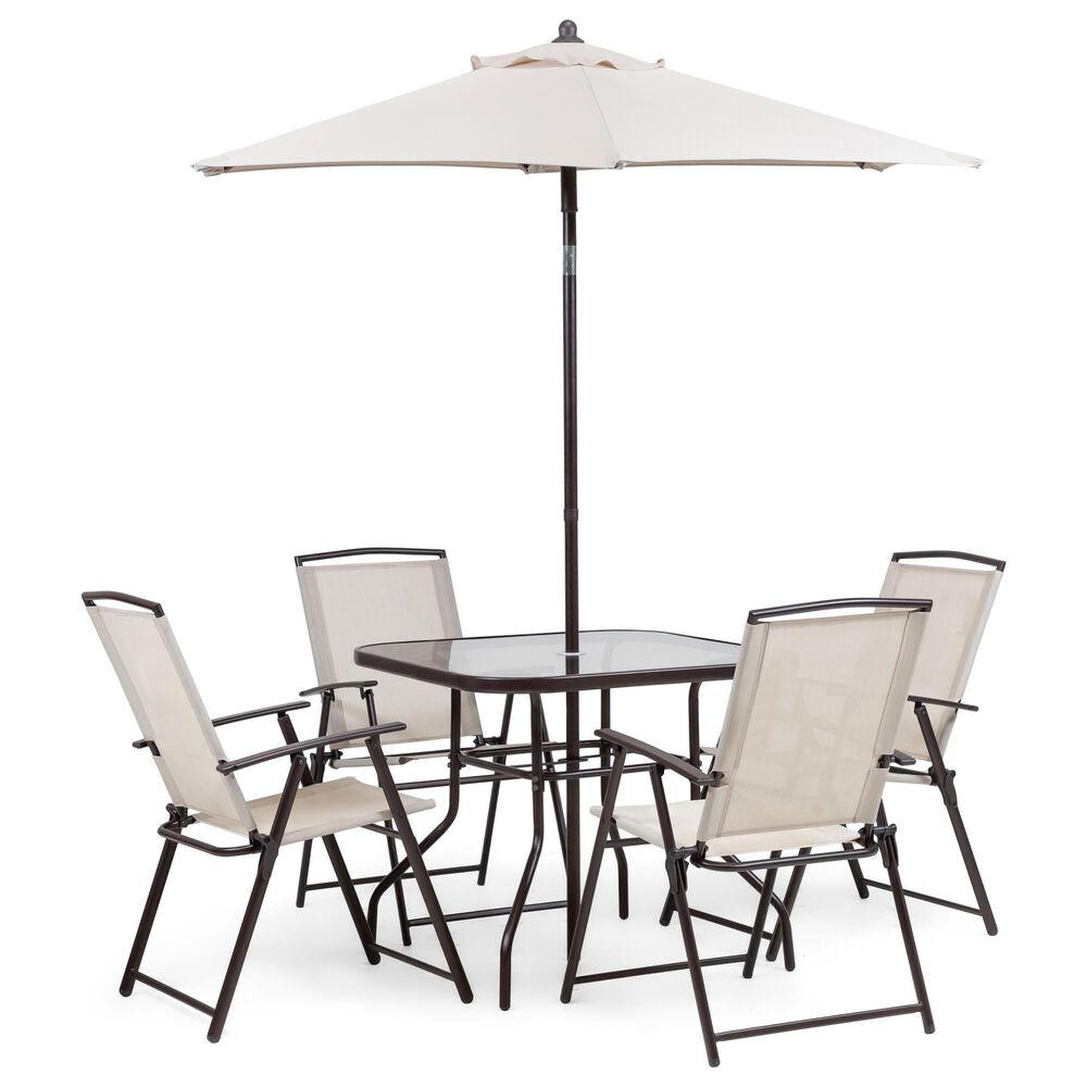 Furniture of America Nuri 6-Piece Outdoor Dining Set with Umbrella in Black, , large