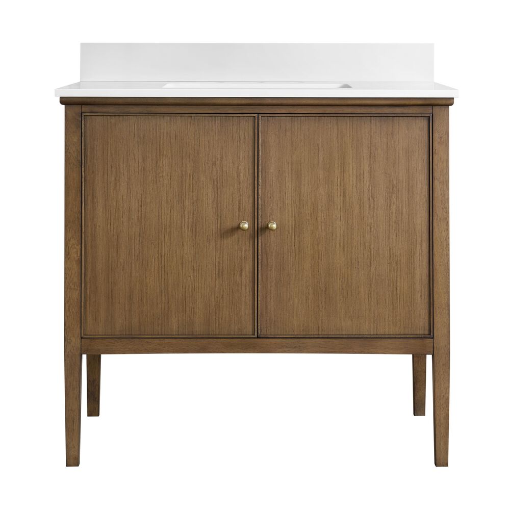 37B Heston 36" Single Bathroom Vanity in Kona with White Composite Stone Top and Backsplash, , large