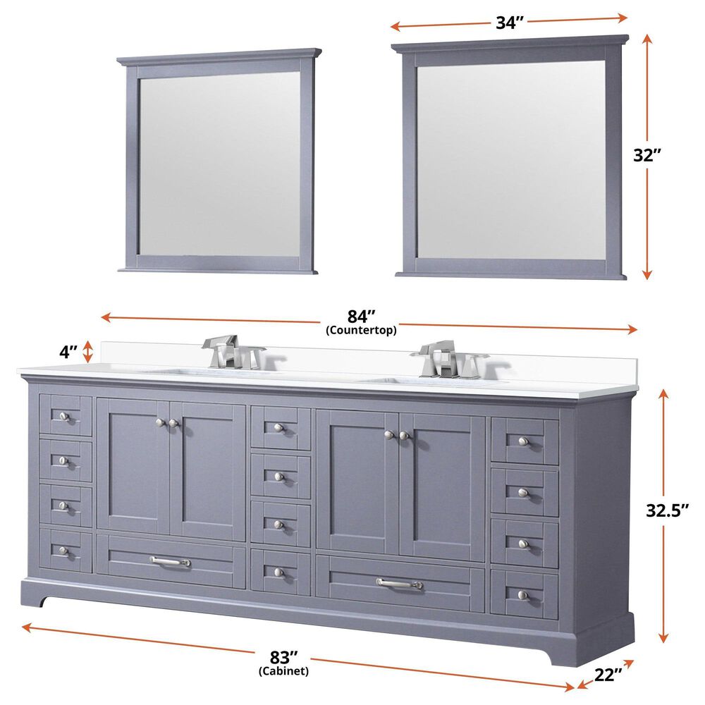 Lexora Home Dukes 84&quot; Double Bathroom Vanity in Navy Blue with 2 cm White Quartz Top and Rectangular Sinks, , large