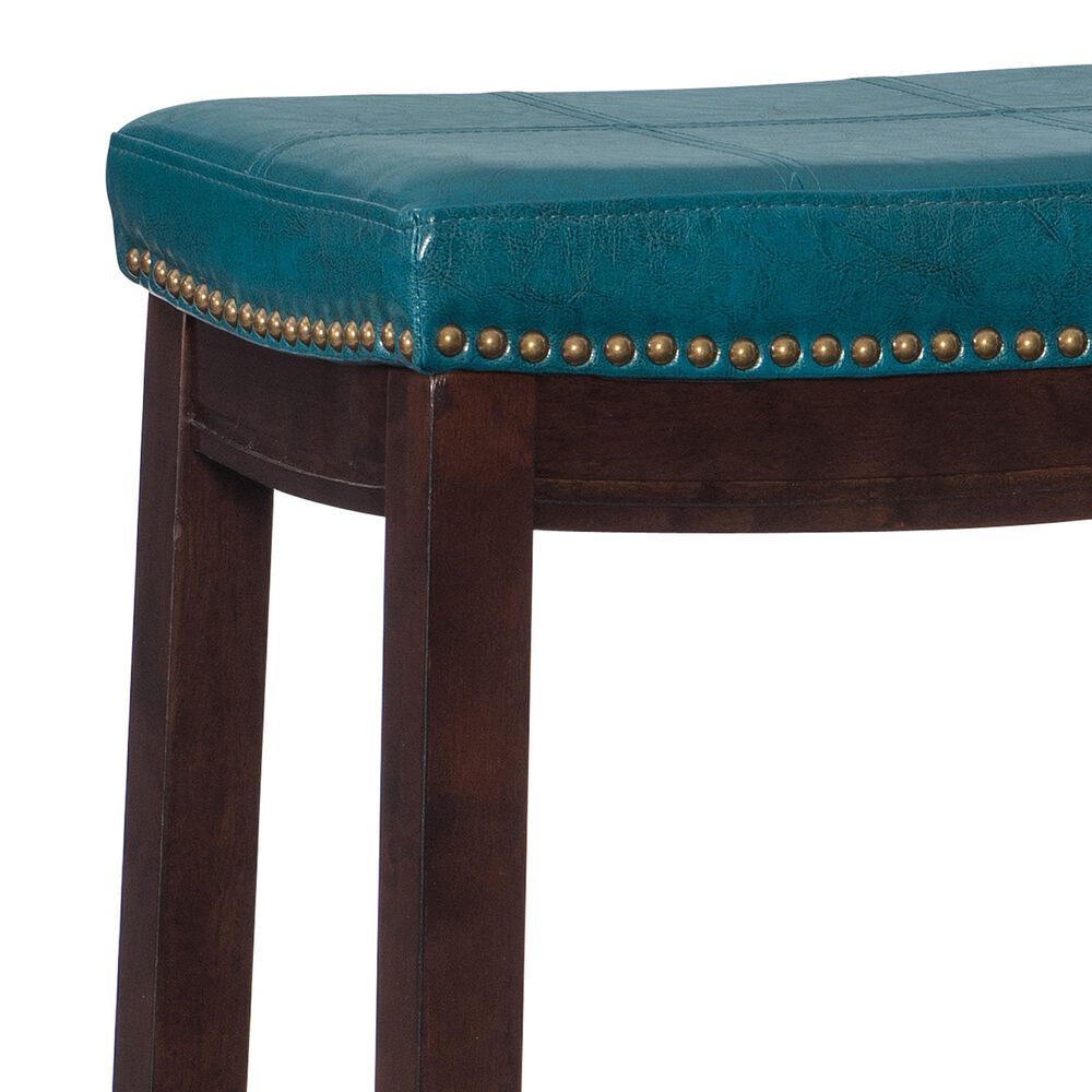 Linon Home Decor Claridge Bar Stool with Blue Cushion in Dark Brown, , large