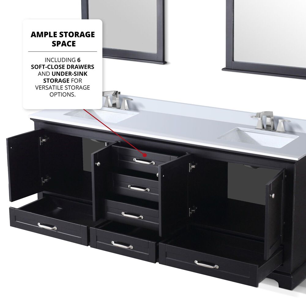 Lexora Home Dukes 80&quot; Double Bathroom Vanity in Espresso with 2 cm White Cultured Marble Top and Rectangular Sinks, , large