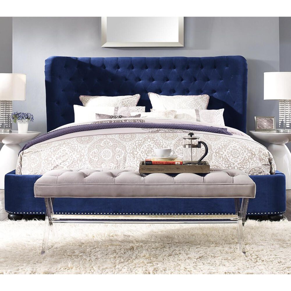 Tov Furniture Finley Queen Platform Bed in Blue Velvet , , large