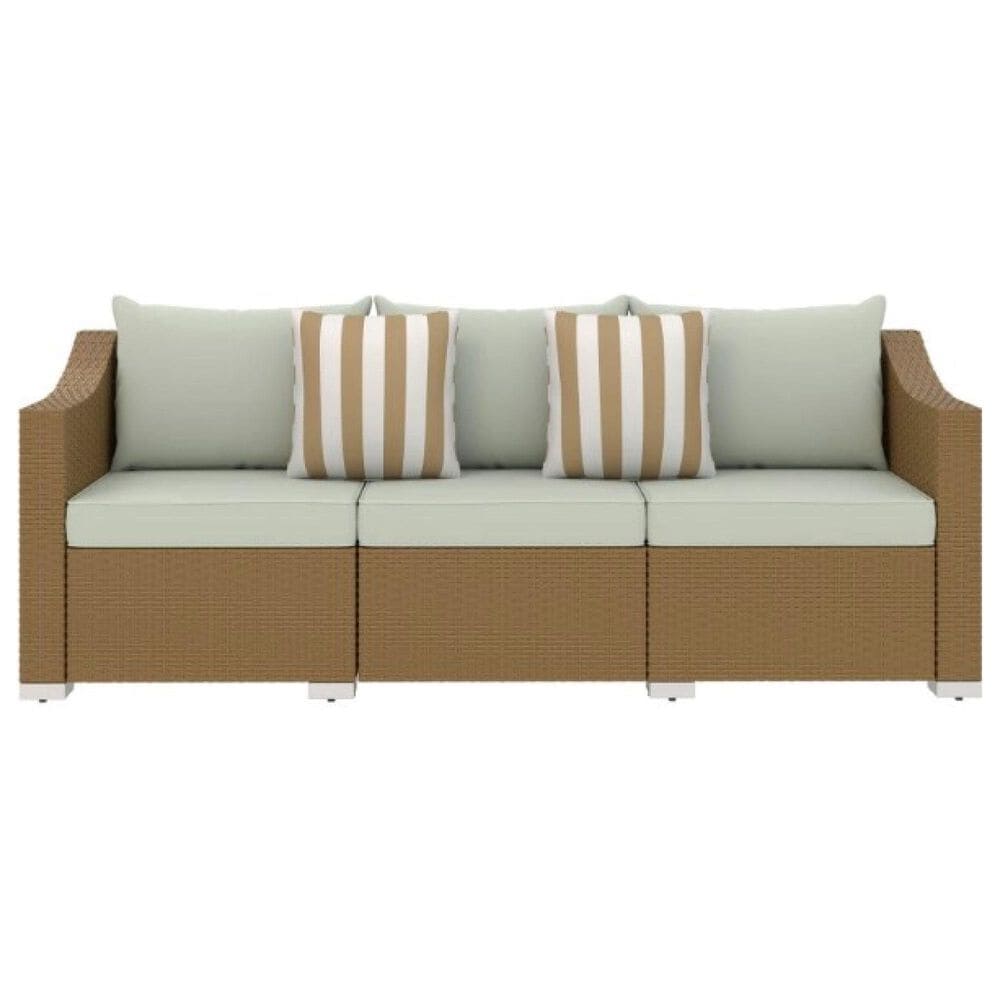 Hearth and Haven Outdoor Sofa with Cushions and Natural Wicker in Light Gray, , large