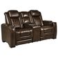 Frankfurt Furniture Leather Power Reclining Console Loveseat with Power Headrest in Brown, , large
