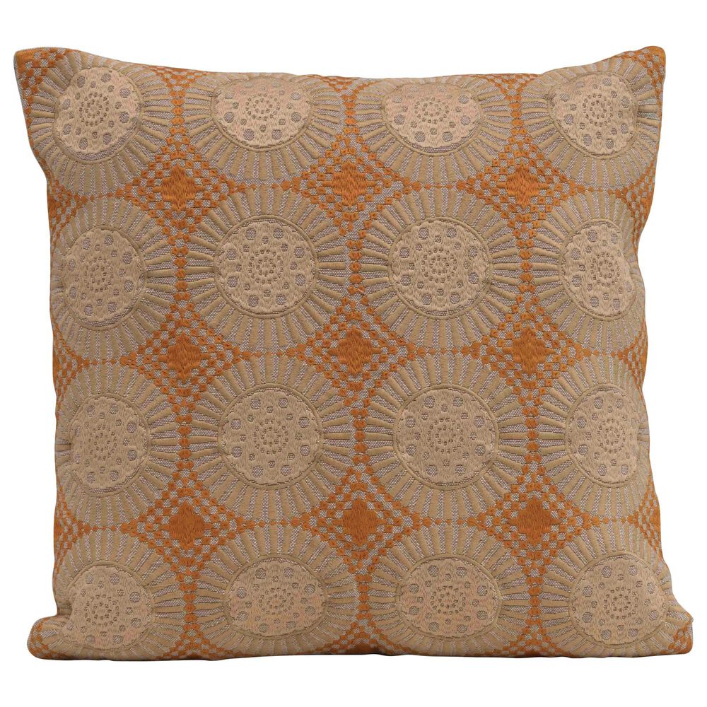 Teak Interiors Saffron and Ginger 18" x 18" Embroidered Pillow in Mustard, , large