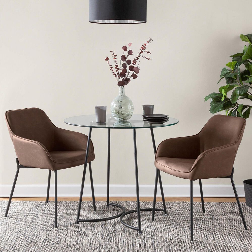 LumiSource Daniella Arm Chair with Espresso Faux Leather Cushion in Black (Set of 2), , large