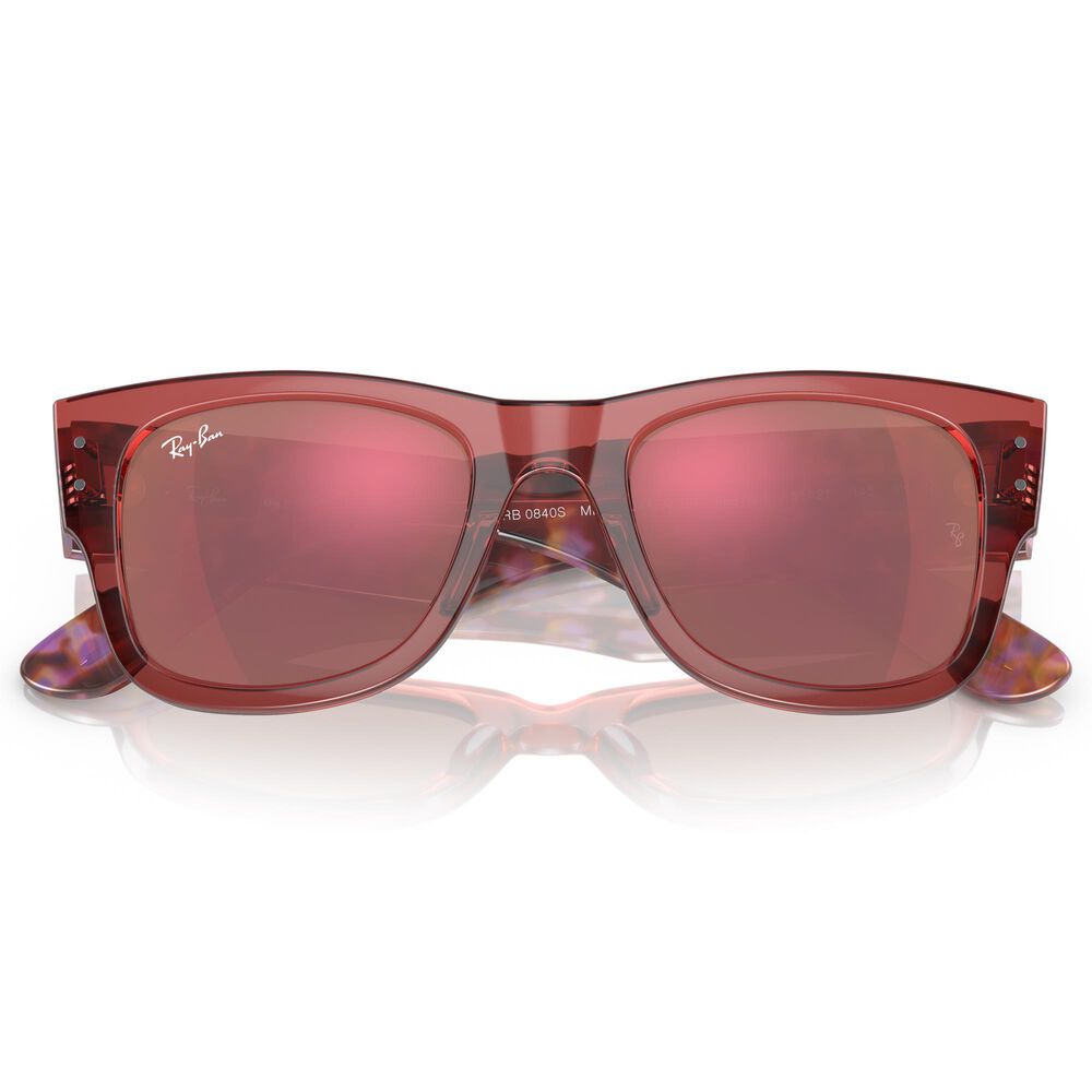 Ray-Ban Mega Wayfarer Sunglass with Red Lenses in Polished Transparent Pink, , large