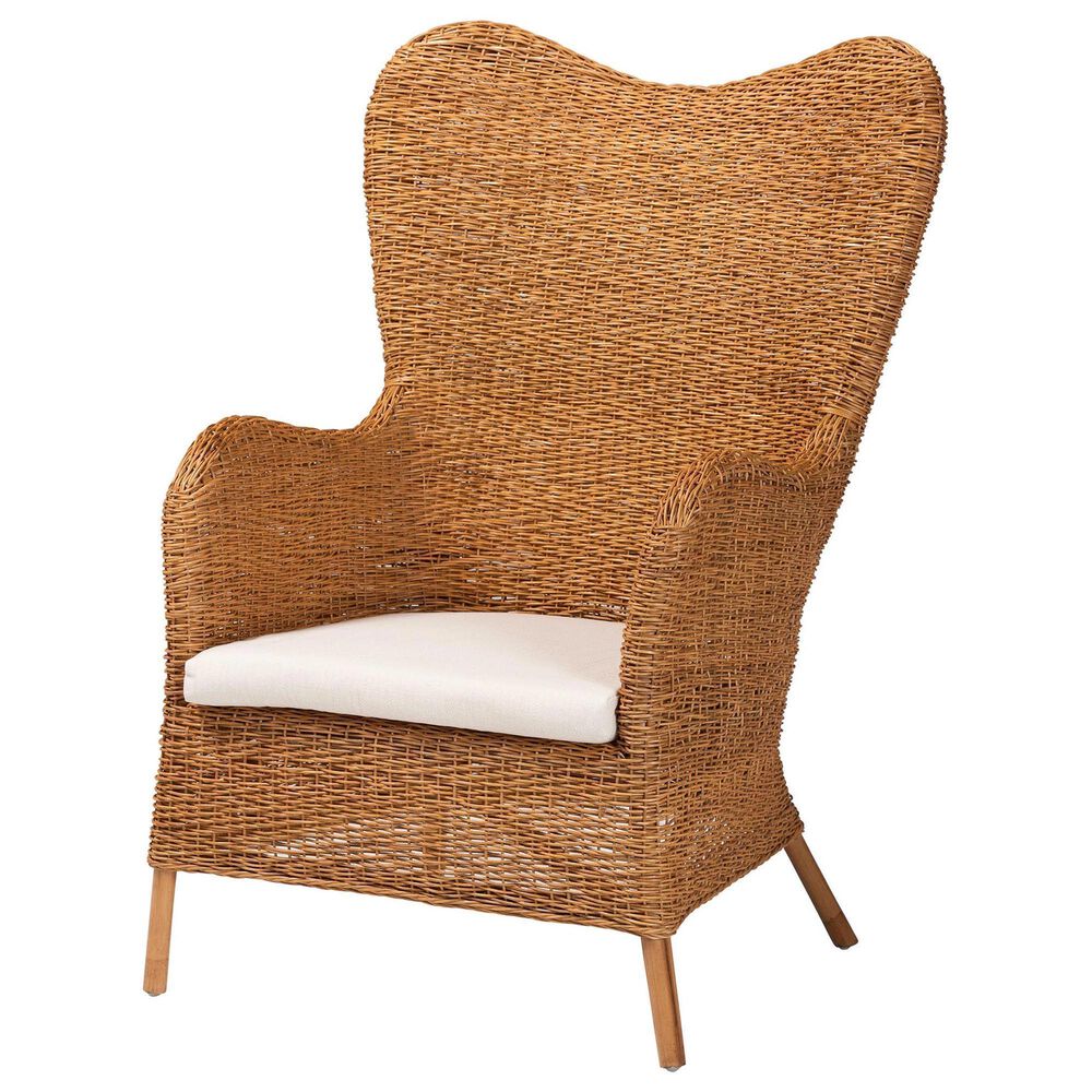 Baxton Studio Terra Arm Chair with Light Honey Rattan in White, , large