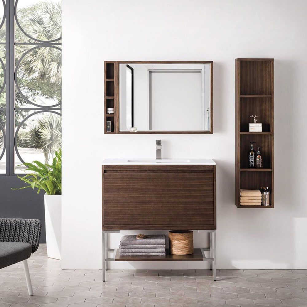 James Martin Vanities Mantova 35.4&quot; Single Vanity Cabinet in Mid-Century Walnut and Brushed Nickel, , large