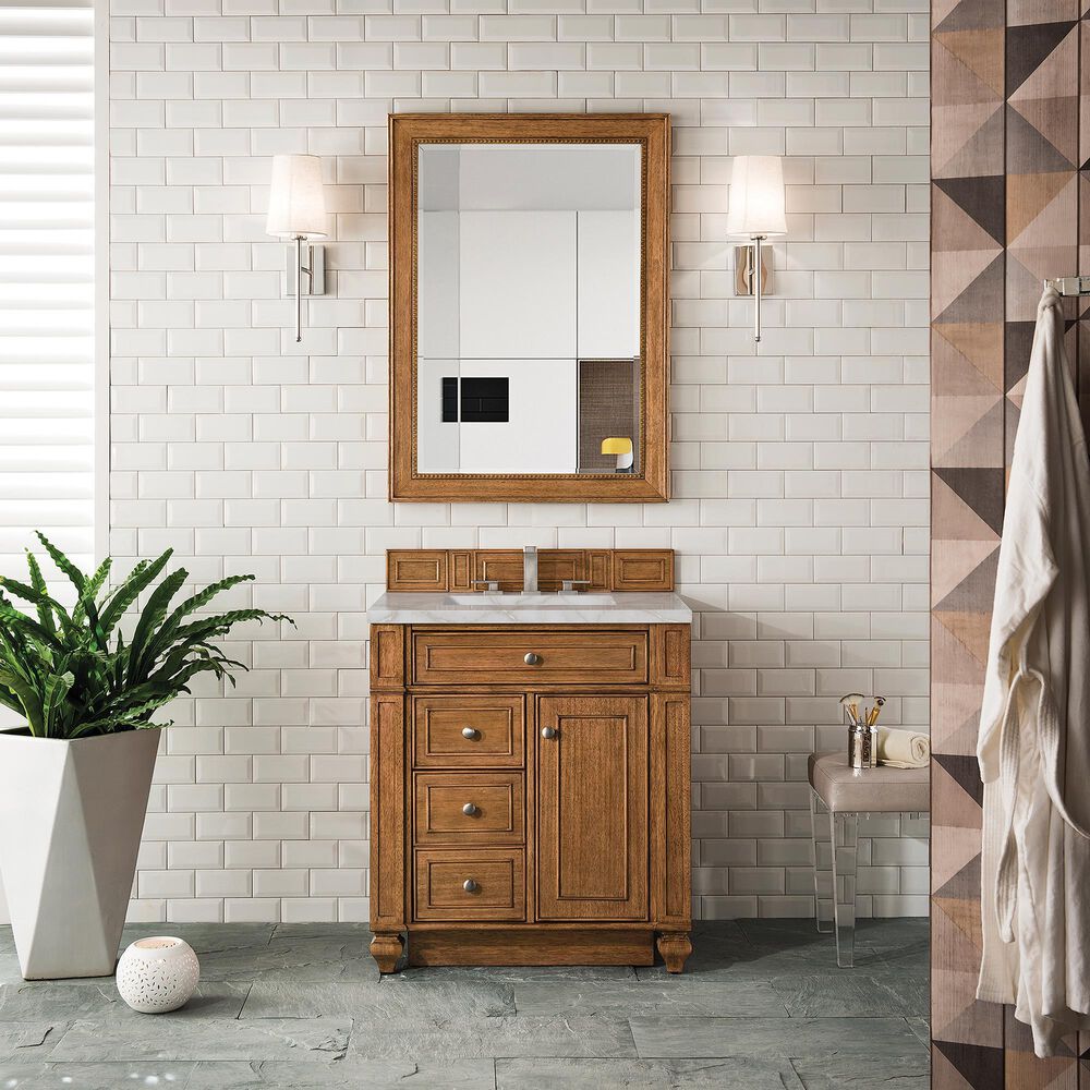James Martin Vanities Bristol 30&quot; Single Bathroom Vanity in Saddle Brown with 3 cm Victorian Silver Quartz Top and Rectangular Sink, , large