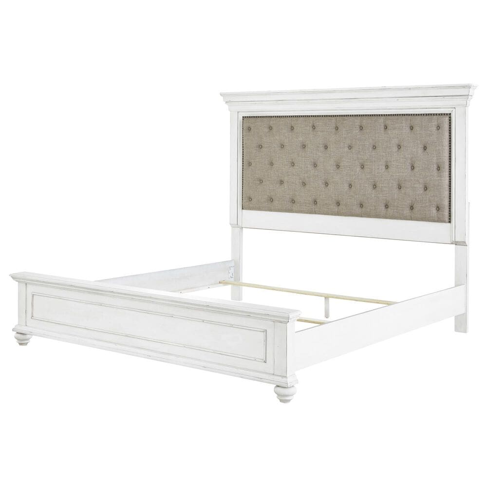Ashley Kanwyn 4-Piece Cal King Upholstered Bed Set in Whitewash, , large