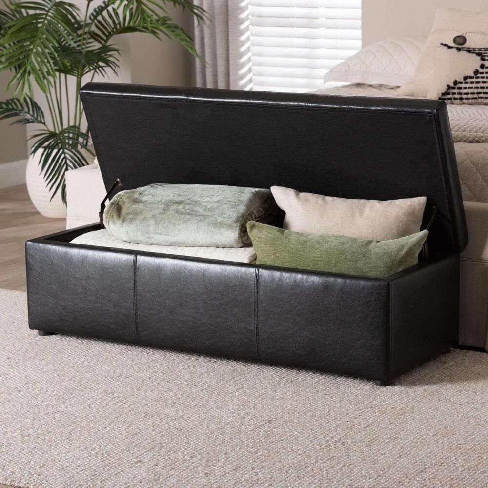 Baxton Studio Dennehy Storage Ottoman in Black, , large
