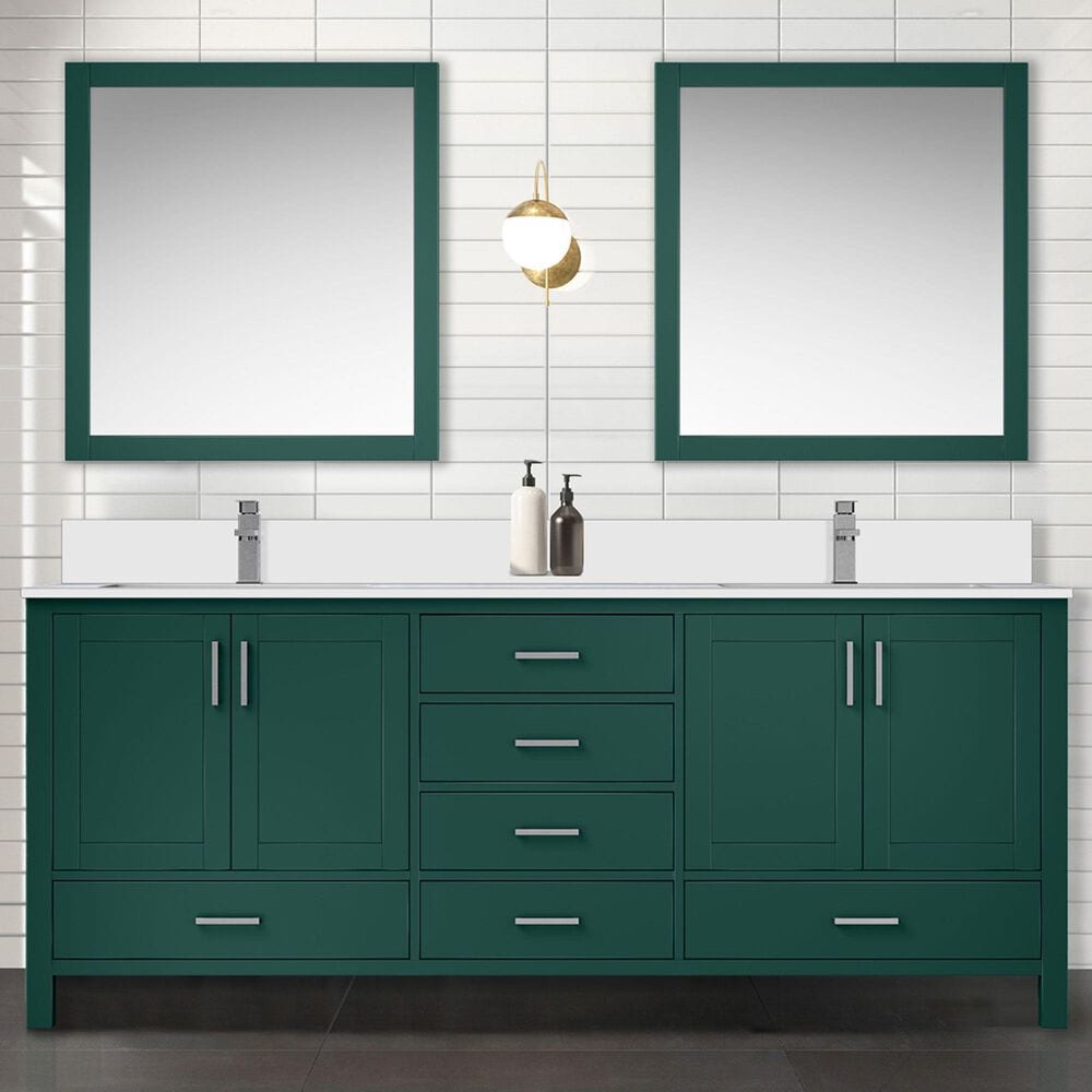 Lexora Home Jacques 80&quot; Double Bathroom Vanity in Green with 2 cm White Cultured Marble Top and Rectangular Sinks, , large
