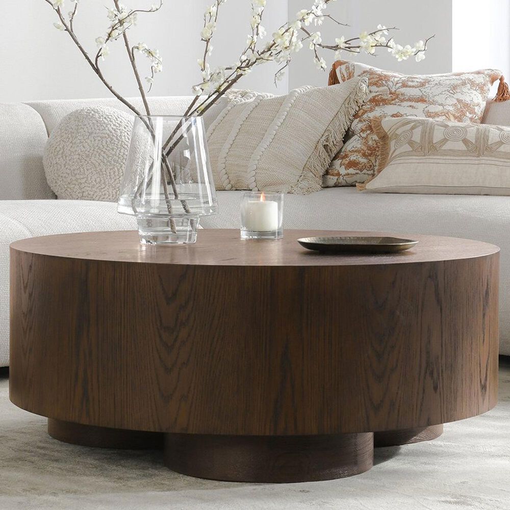 Classic Home Runa Round Coffee Table in Coffee Brown, , large