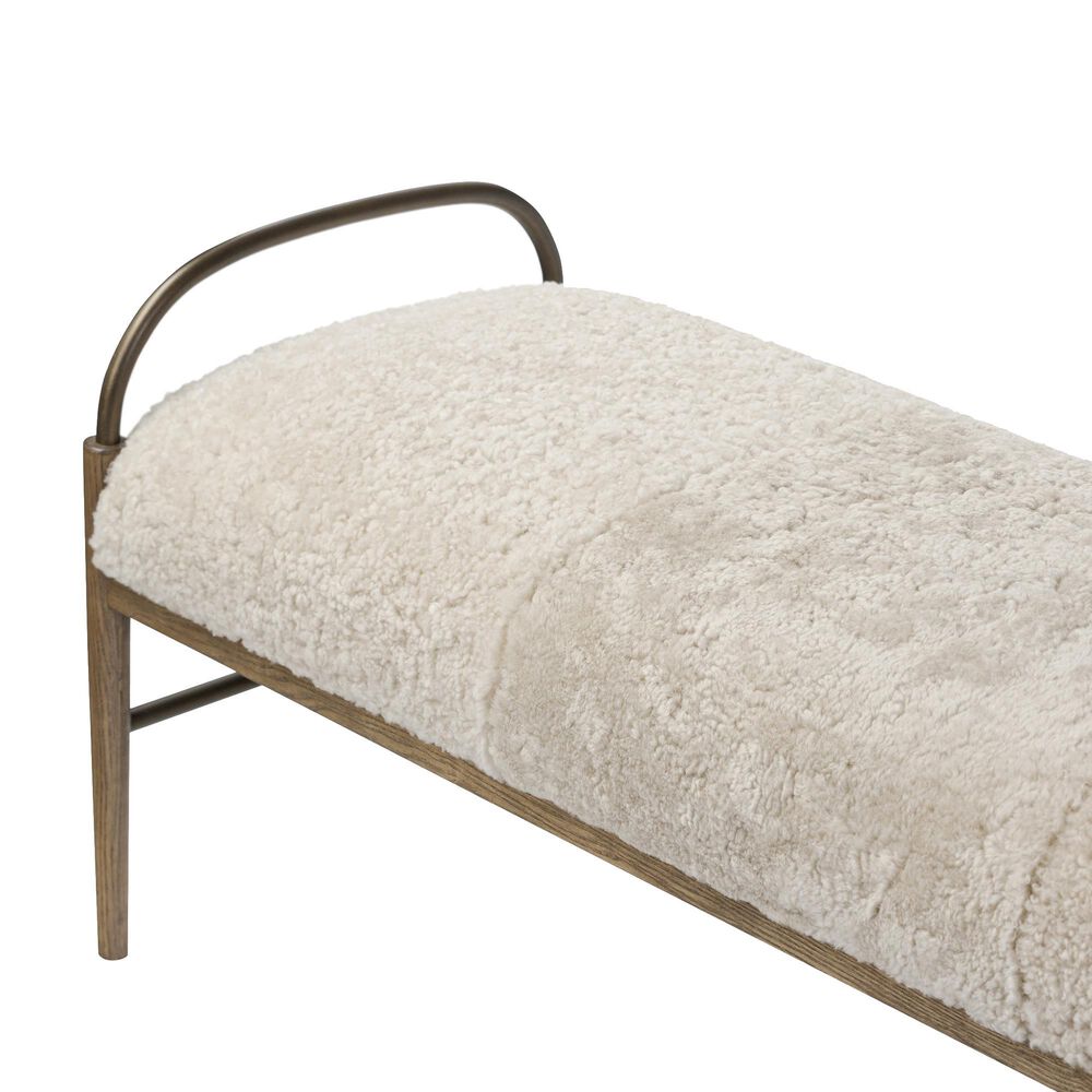 Four Hands Demi Accent Bench in Beige Shearling, , large