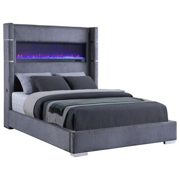 Coaster Tisdall Queen Upholstered Fireplace Bed in Grey, , large